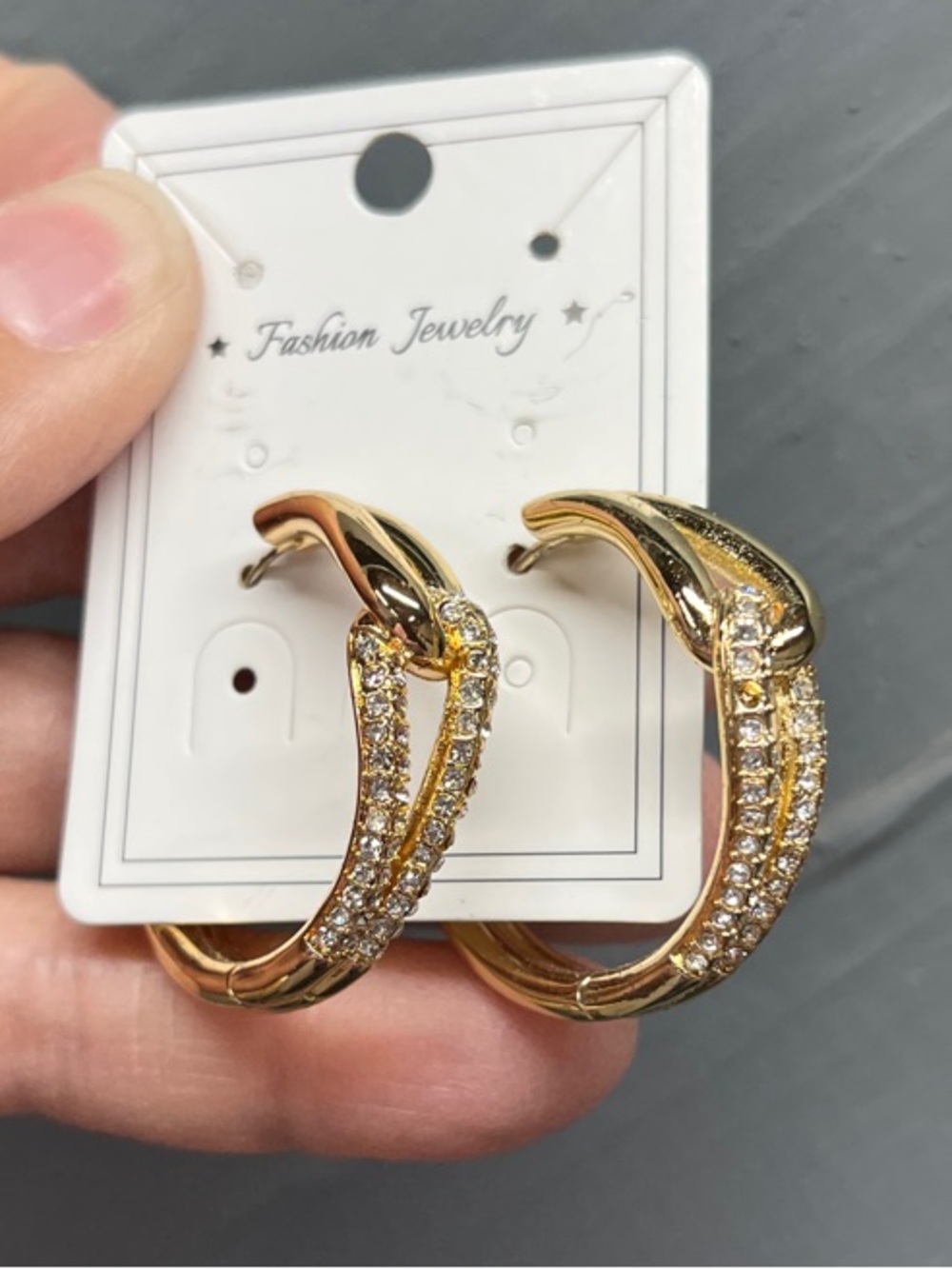 Gold-Tone Twisted Hoop Earrings with Crystal Accents